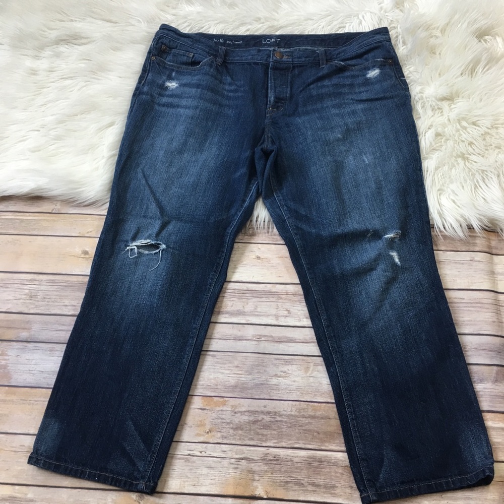 LOFT Jeans Boyfriend Crop Ripped Plus Size 18